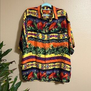 Silk Vibrant Multicolor Button-Up Shirt